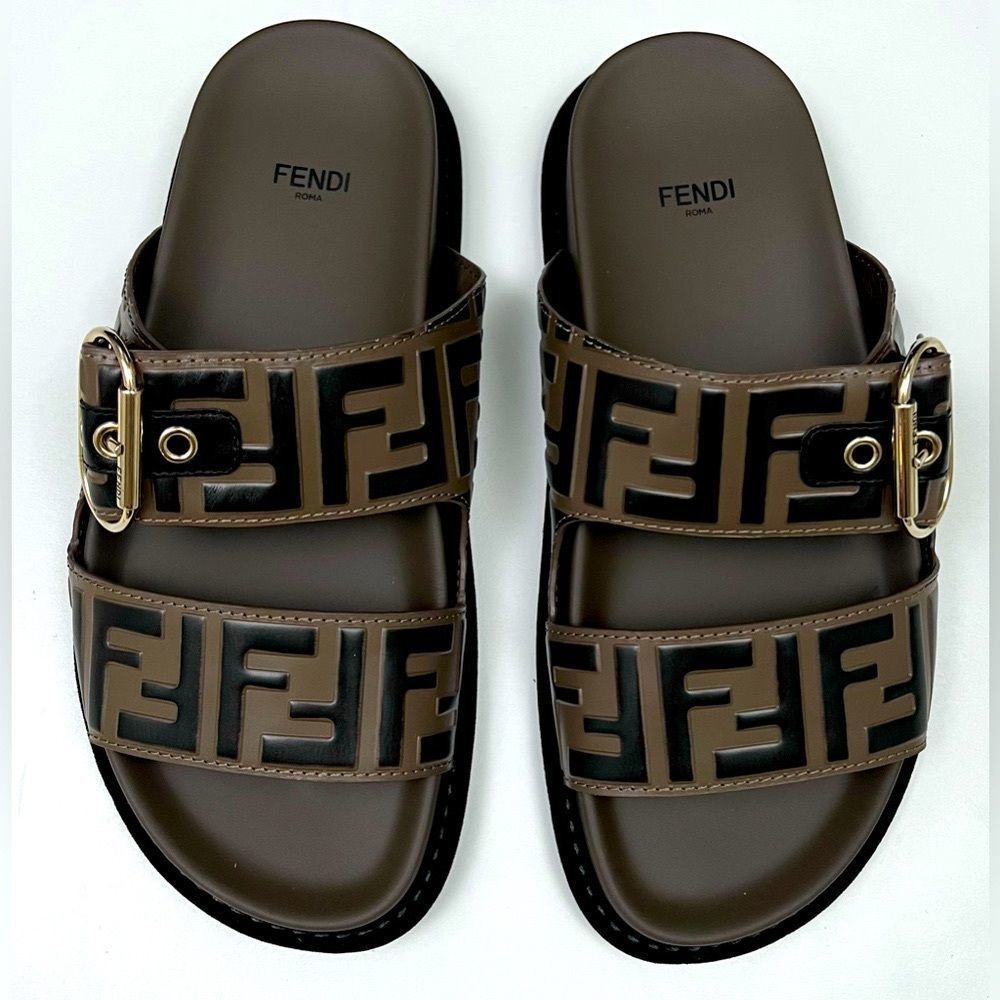FENDI Leather FF Slide Sandals